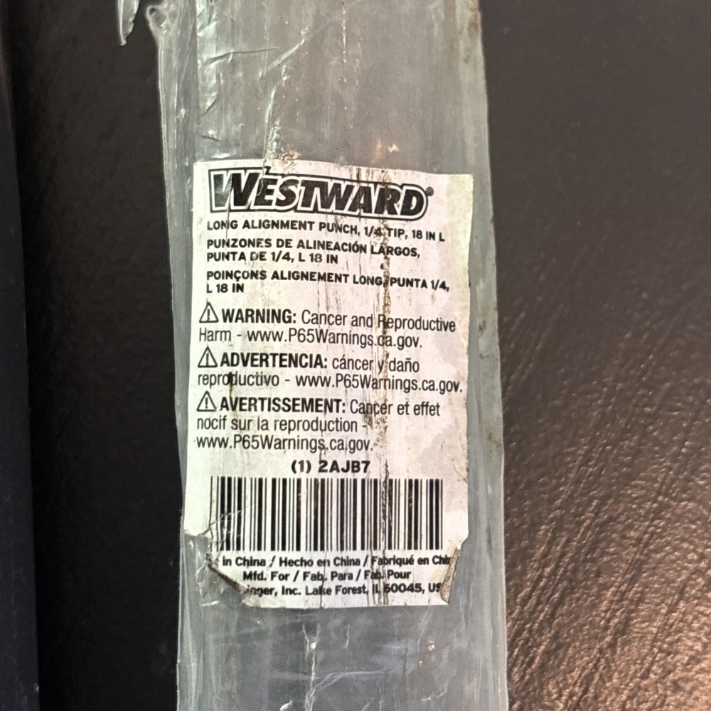 Westward 2Ajb7 Long Alignment Punch,1/4 Tip,18 In L