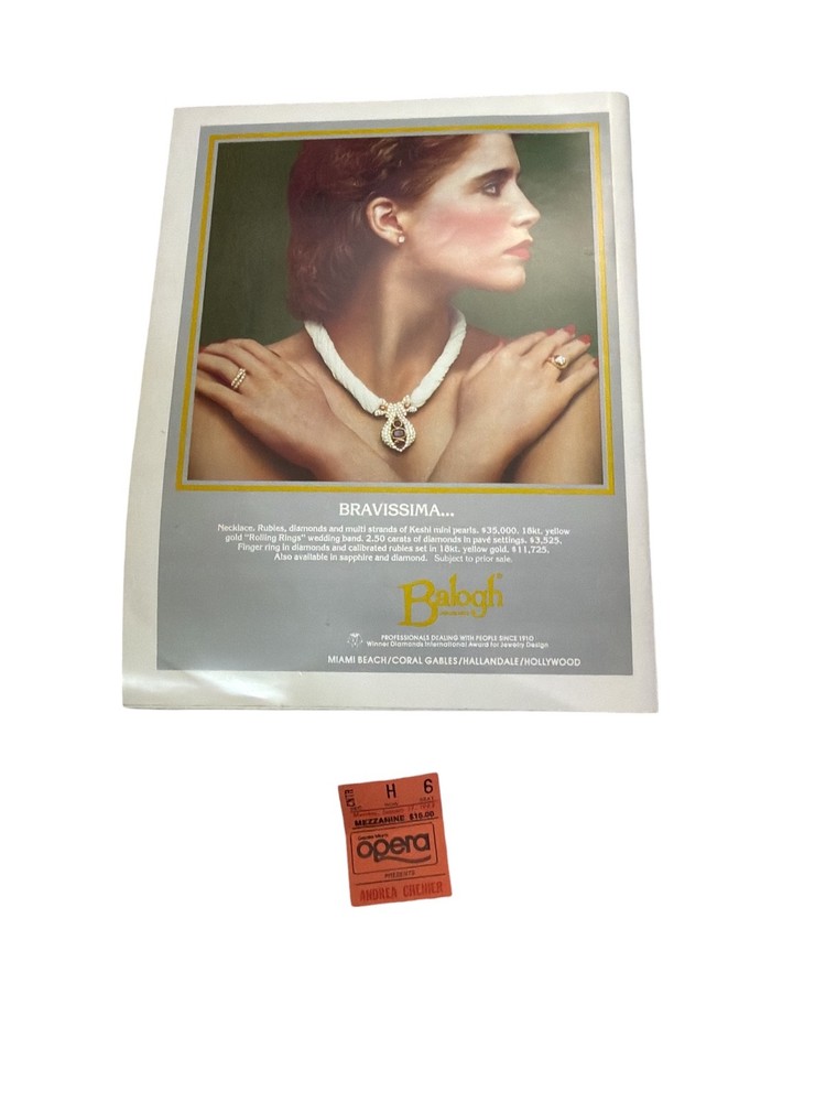 Greater Miami Opera 1982 1983 Andrea Chenier Program + Ticket Stub