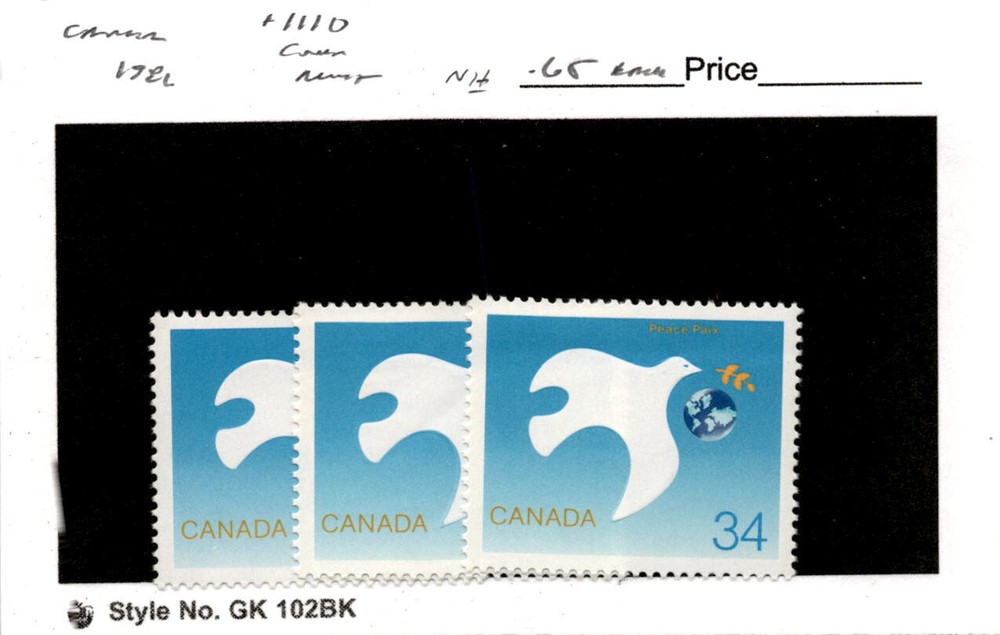 Canada, Postage Stamp, #1110 (3 Ea) Mint NH, 1986 Peace (AF)