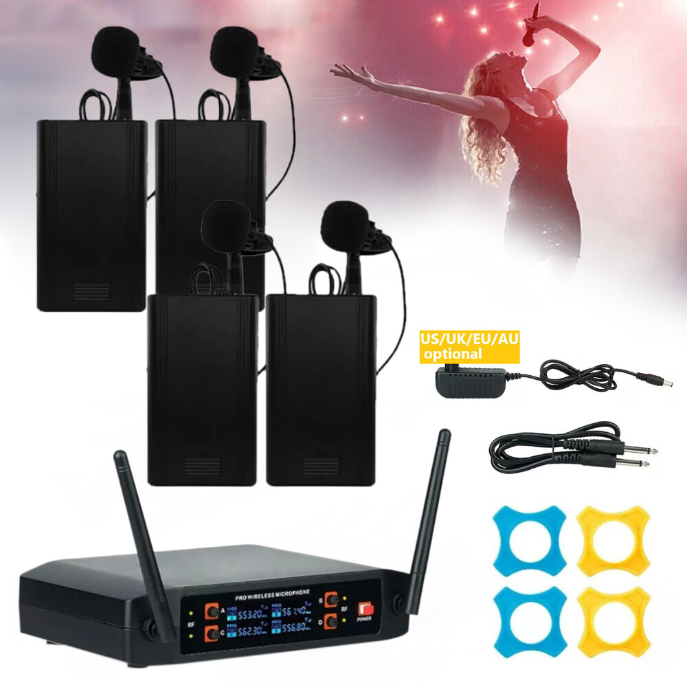 Professional 4 Channel VHF Wireless Dual Microphone Cordless Handheld Mic System