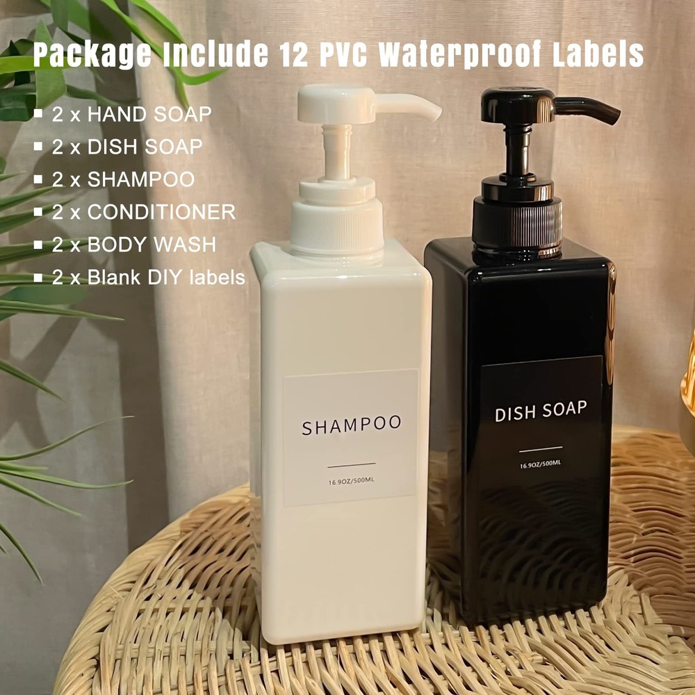 Clear Soap Dispenser with Waterproof Labels, Thickened Plastic Hand Soap Disp...