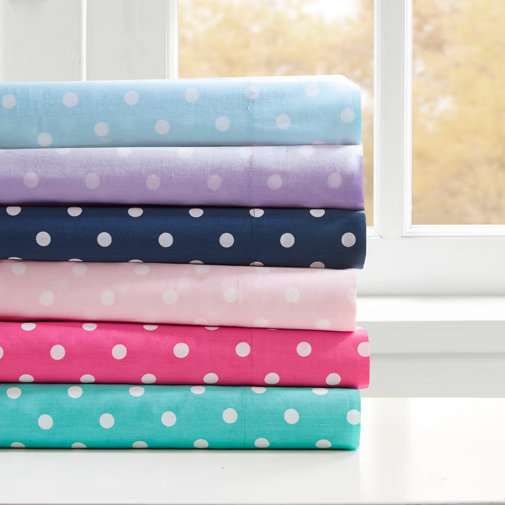 Twin Polka Dot Printed Cotton Sheet Set Pink
