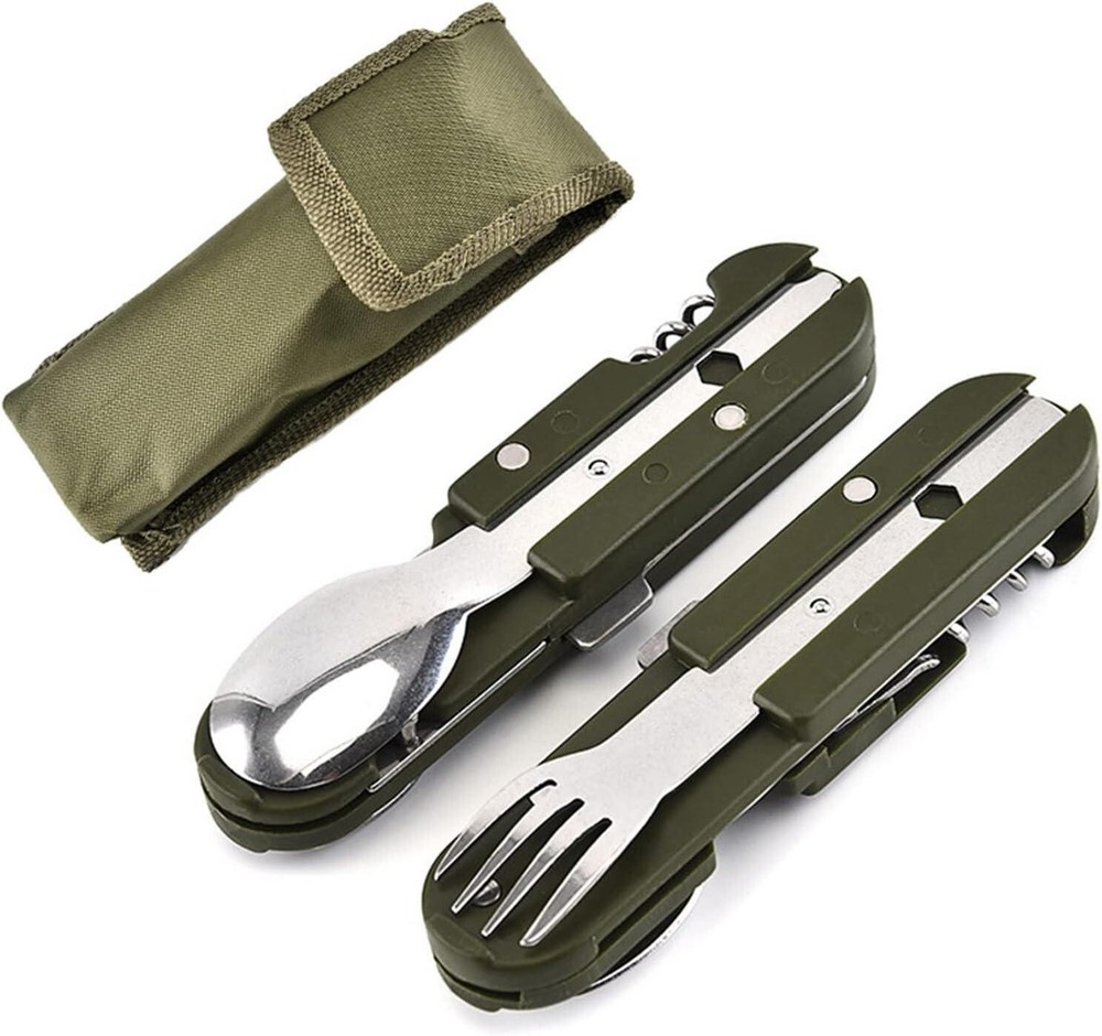 Multipurpose Outdoor Tools Spoon And Fork Set Can Opener With Bag