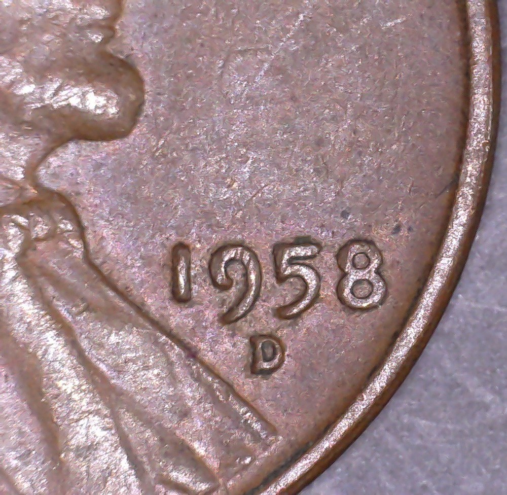 1958-D Lincoln Wheat Cent Terminal Die State Die Chips Mint Error Study Coin