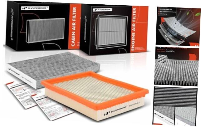 2-PC Engine & Cabin Air Filter with Activated Carbon Compatible with