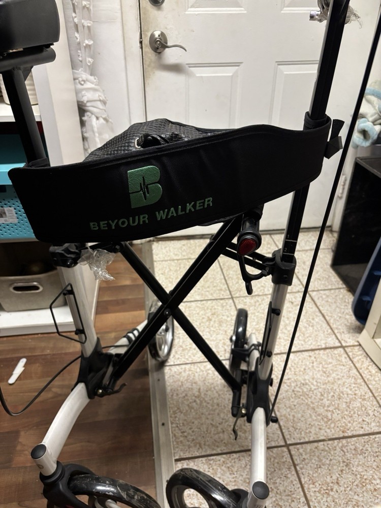 Beyour Walker 4-Wheel Rollator with Seat, Adjustable Height, Black/Silver