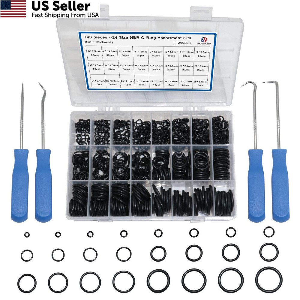 boeray 740pc Universal O Rings Assortment in 24 740pcs Metric with Tools