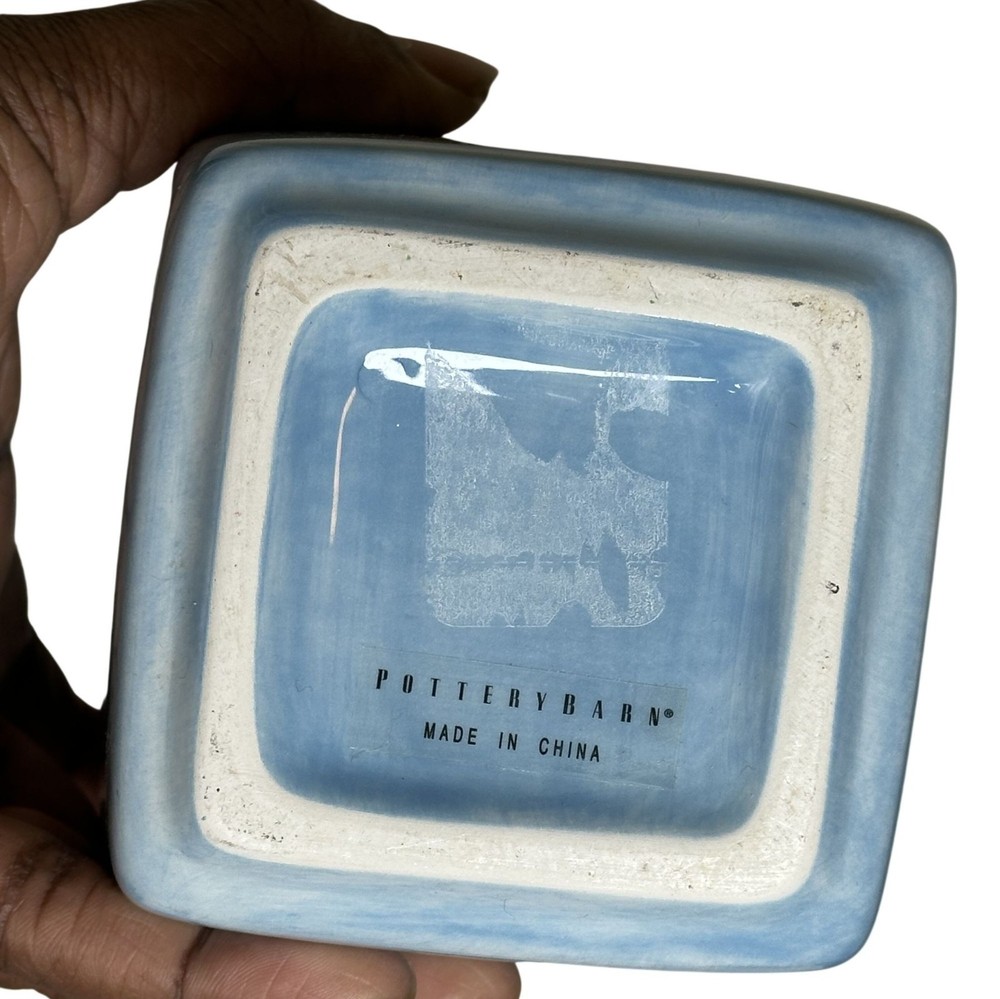 Pottery Barn Blue Ceramic Planter Square Minimalist Decor