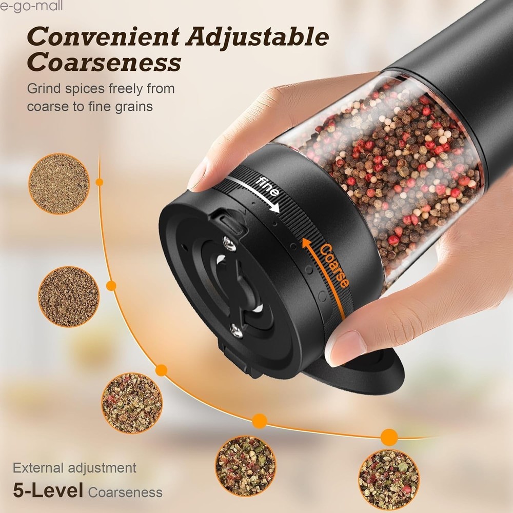 2PCS Electric Salt and Pepper Grinder Set Automatic Grinder w/ Rechargeable Base