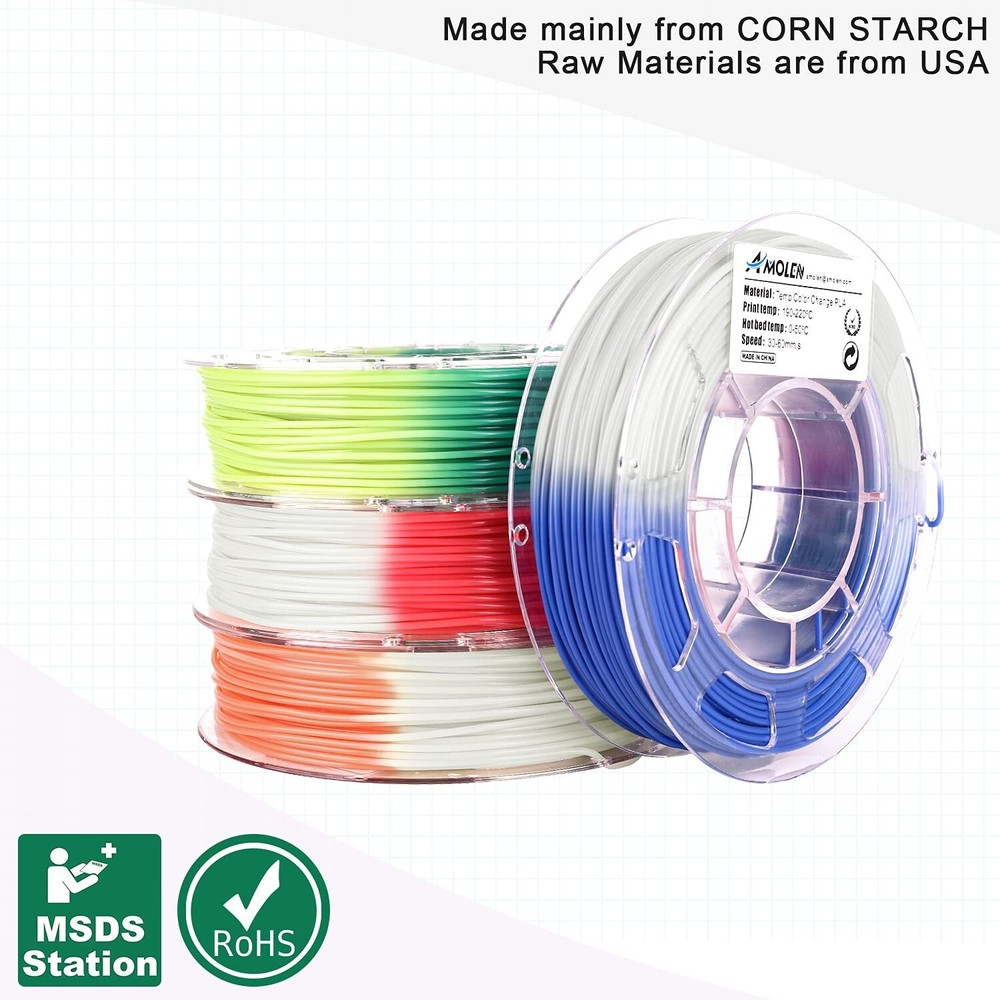 Smooth Printing 3D PLA Filament Bundle - Color Change with Temperature Effects