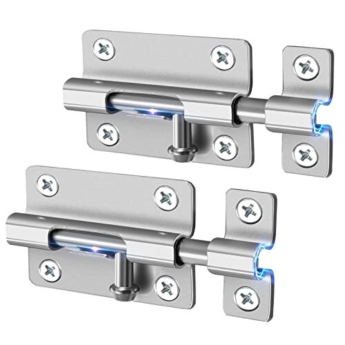 Door Security Slide Latch Lock with 12 Screws , 2 Pack Keyless Entry ,