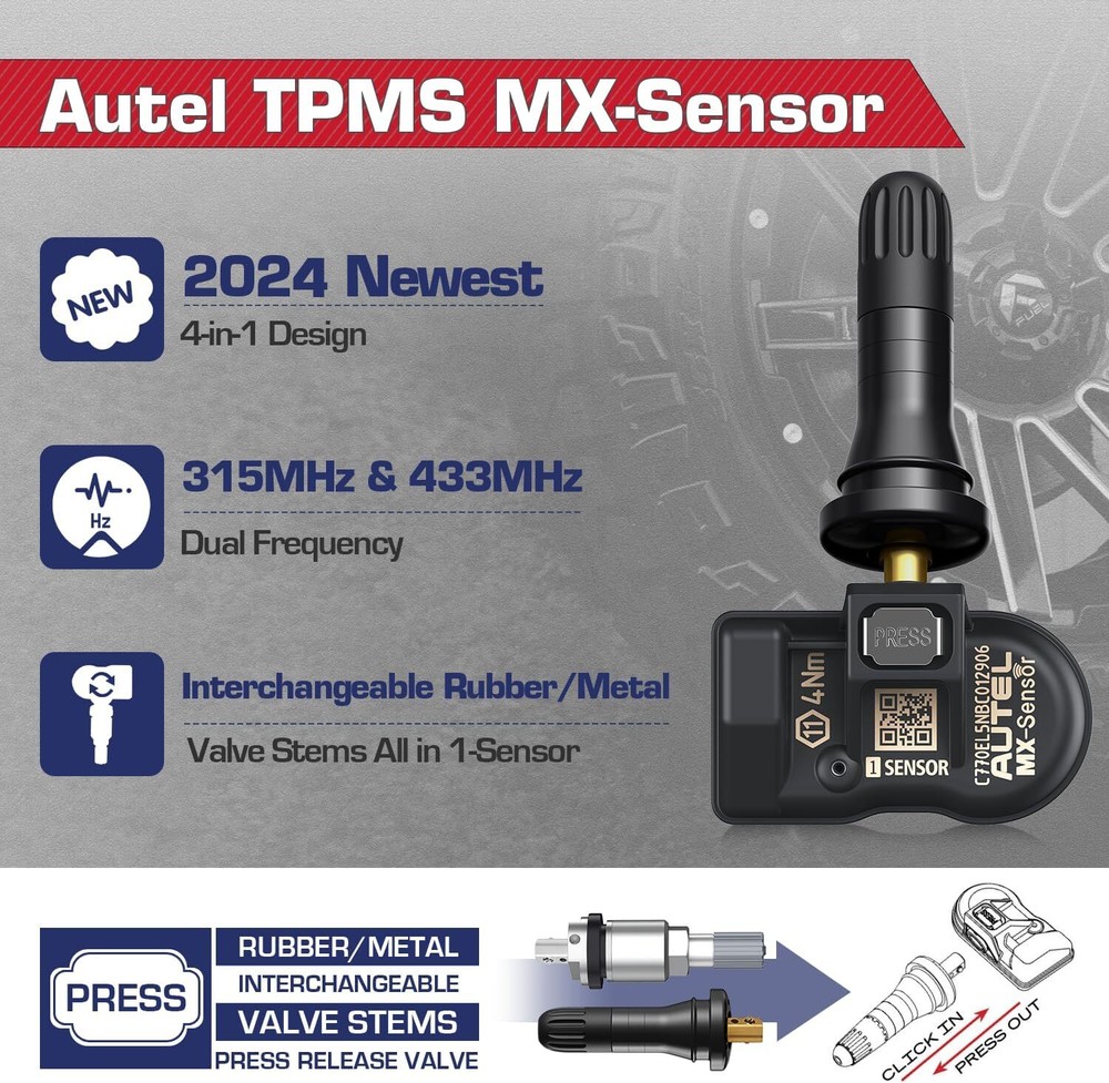 4pcs Autel MX-Sensor 2 in 1 Programmable TPMS Sensor for Universal Tire Pressure