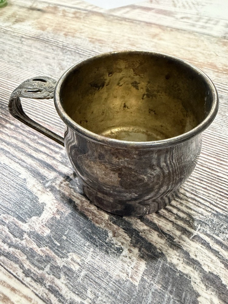 Antique Silverplate Cup with Ornate Handle and Engraving