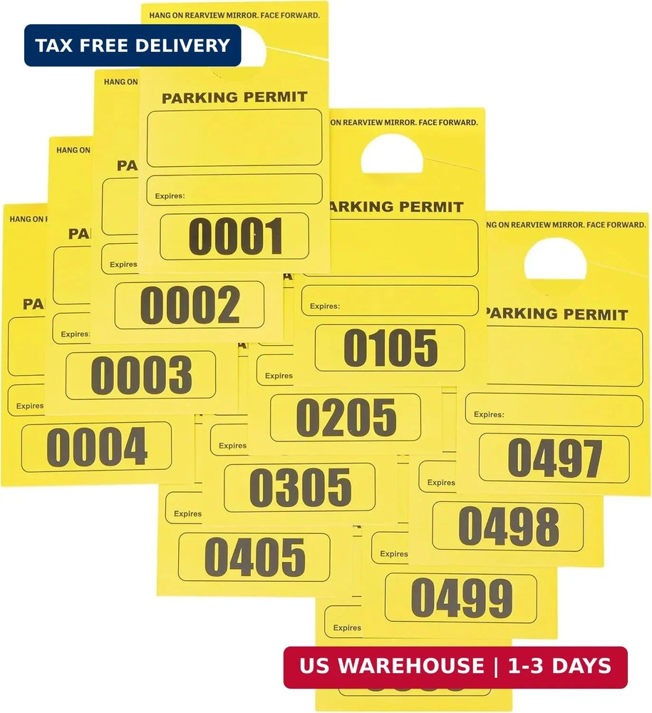 Rectangular Parking Permit Hang Tags - Sequentially Numbered Parking Pass