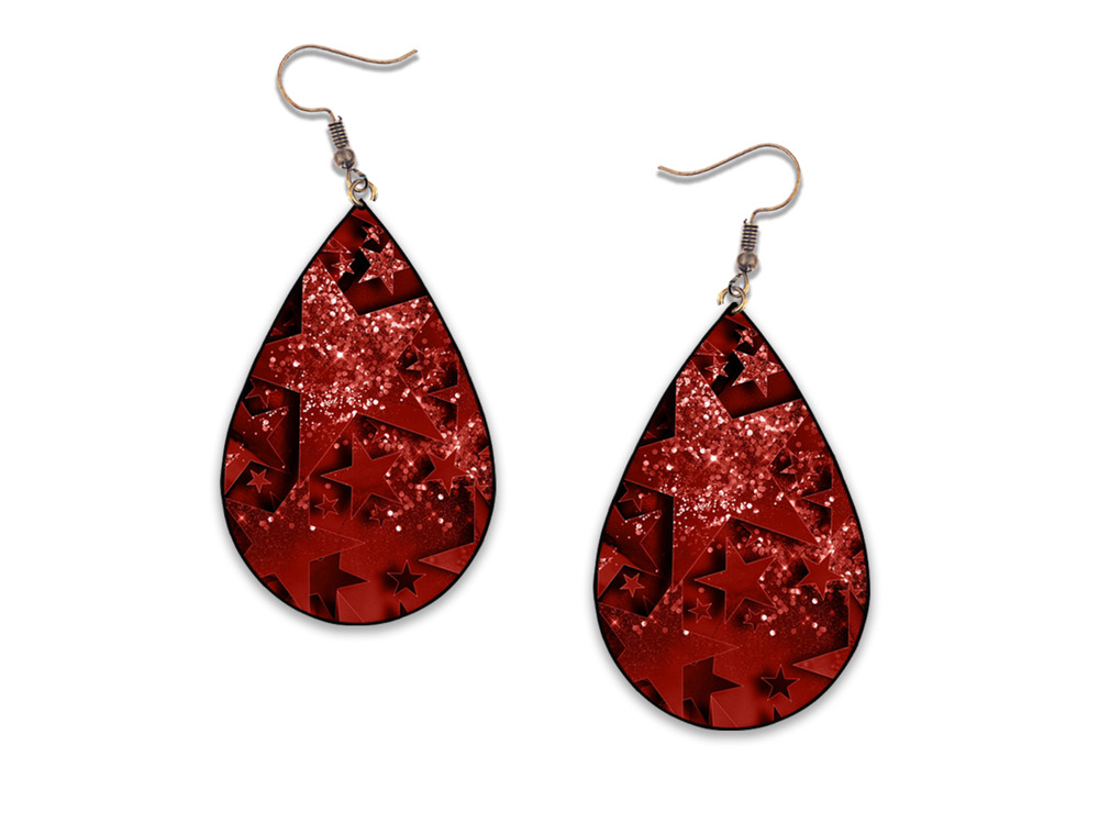 Red Glitter Star Teardrop Earrings