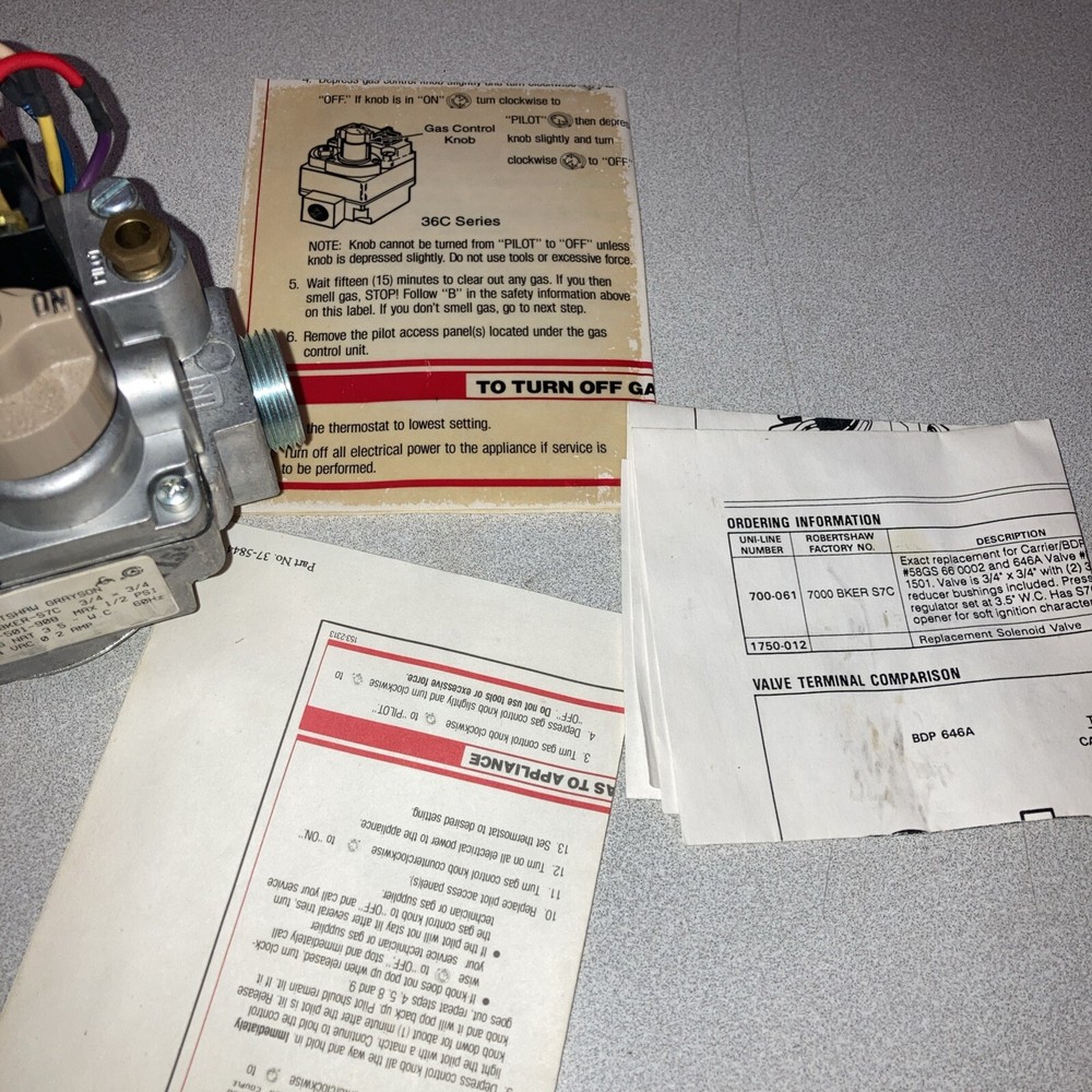 robertshaw gas valve for K Pilot Ignition System 700-061 24 Volt