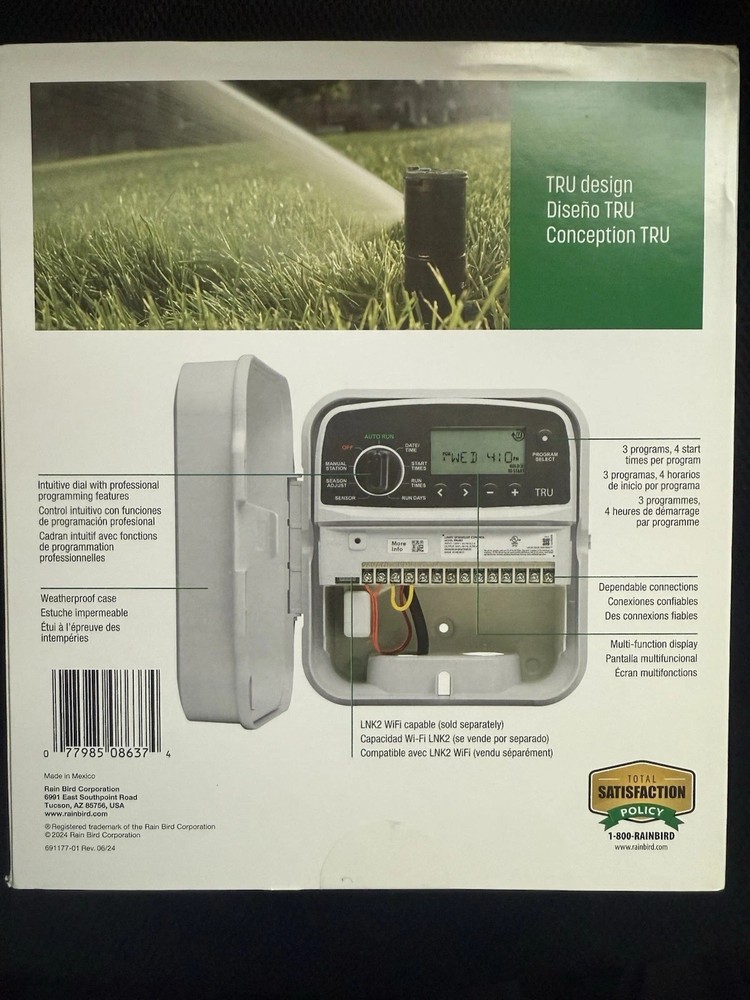 Rain Bird TRU8O Program-Based Indoor/Outdoor Irrigation Sprinkler Controller NEW