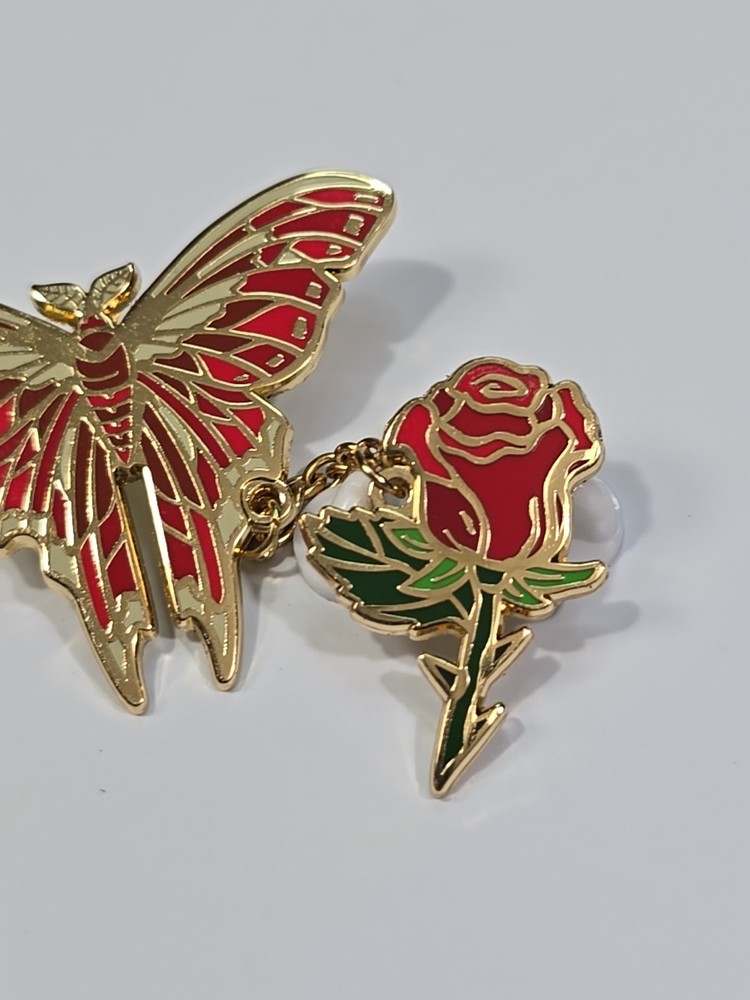 Butterfly & Rose Connected With Chain Lapel Pin