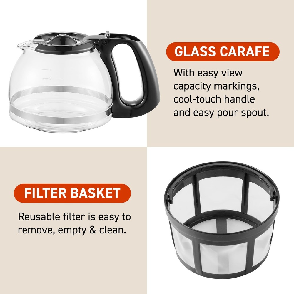Automatic 4-Cup Coffee Maker with Glass Carafe, Reusable Filter, and Keep Warm