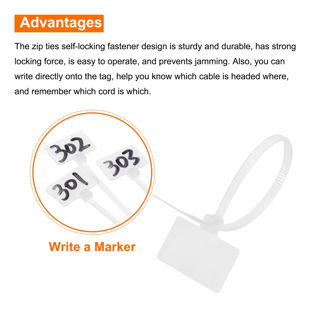 250pcs Marker Cable Zip Ties, 8 Inch Self-Locking Labels Zip Tie Wraps,White