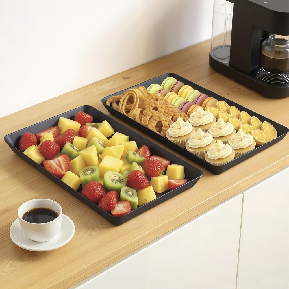 WOWBOX 10 pcs Serving Tray for Entertaining, Platters Black