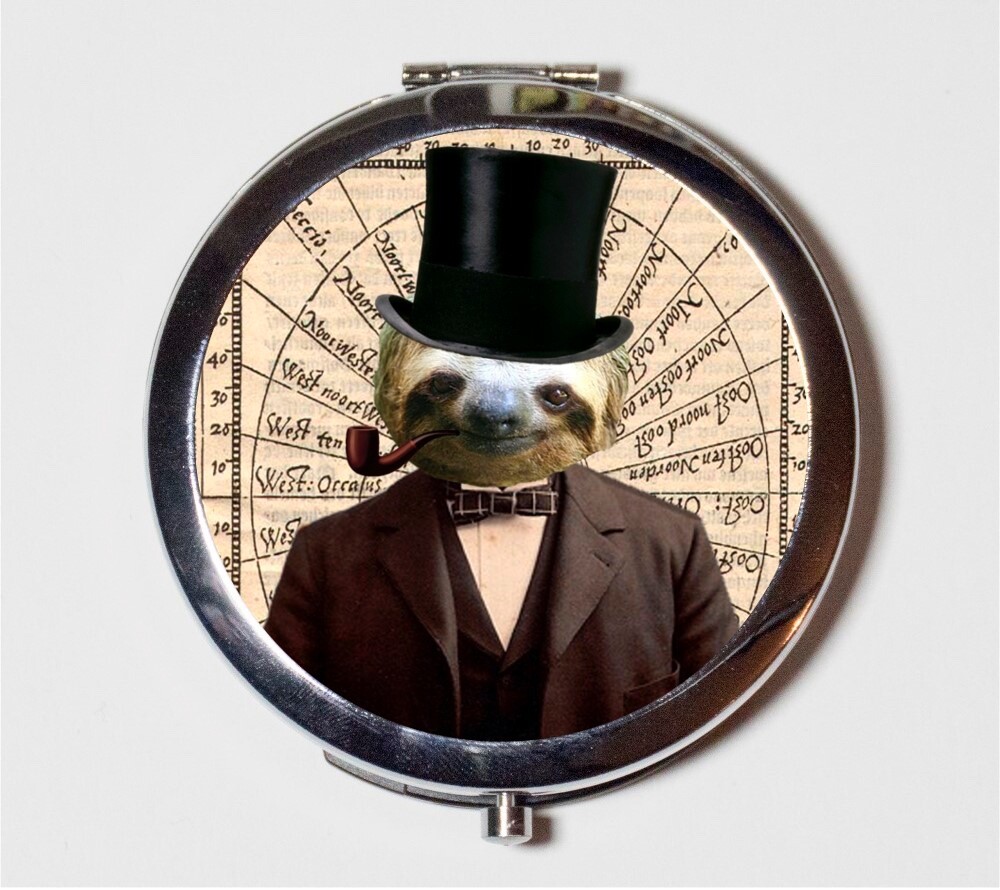 Victorian Steampunk Sloth Man Compact Mirror Make Up Pocket Mirror Cosmetic