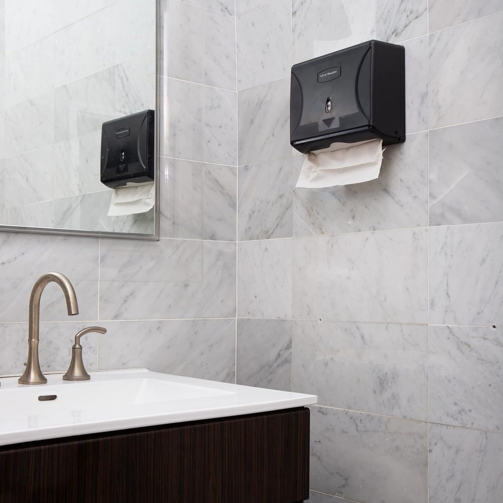 Compact Wall-Mounted Black Paper Towel Dispenser - Efficient & Practical Design