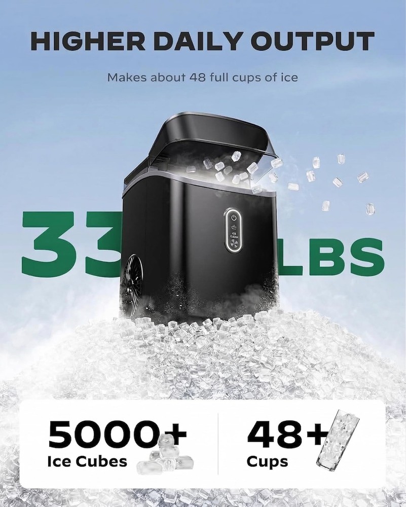 Nugget Ice Maker Countertop, Pebble Ice Maker with Soft Chewable Ice, One-Cli...