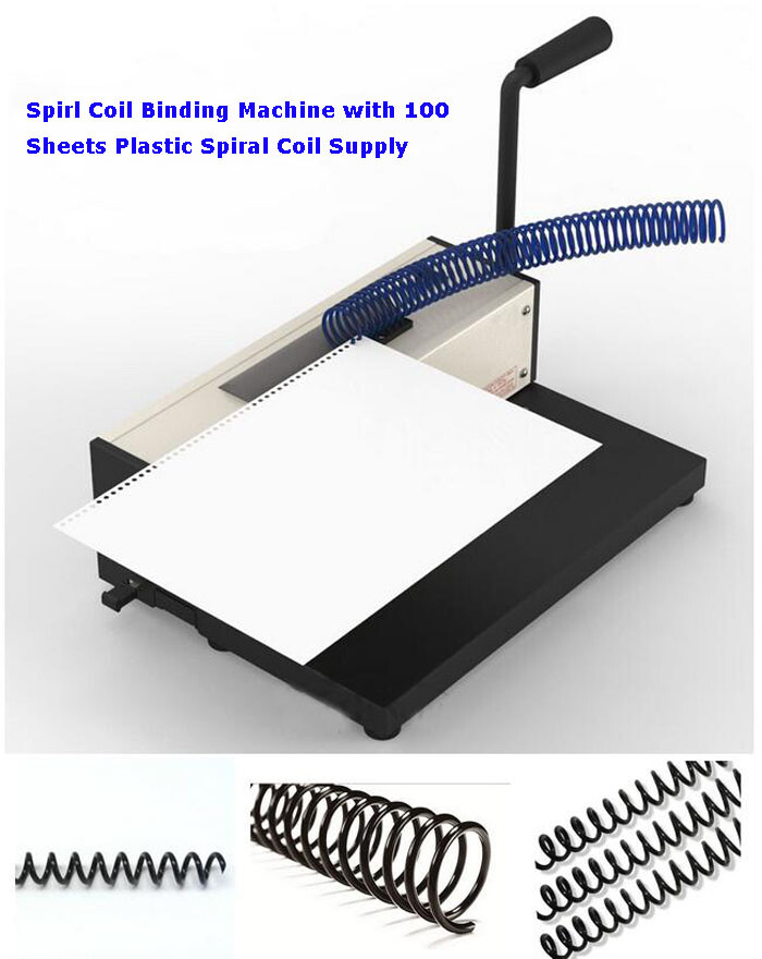 110V Spirl Coil Binding Machine with 100 Sheets 1/2" Plastic Spiral Coil Supply
