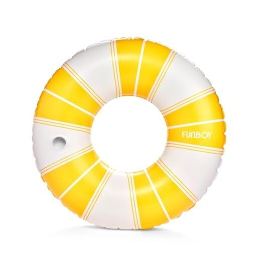 Giant Vintage Stripe Inflatable Pool Float with Cup Holder 48" Pool Yellow