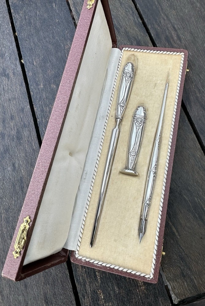 Antigue Norwegian Desk Set Silver 830s c1900