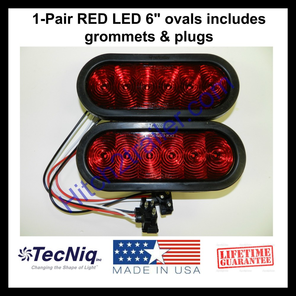 (2) Trailer Truck LED Sealed RED 6" Oval Stop/Turn/Tail Light TECNIQ USA