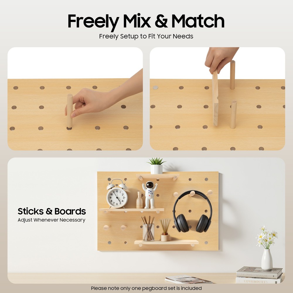 Wood Pegboard Combination Wall Organizer Kit Wooden Display Pegboard Panel Kit