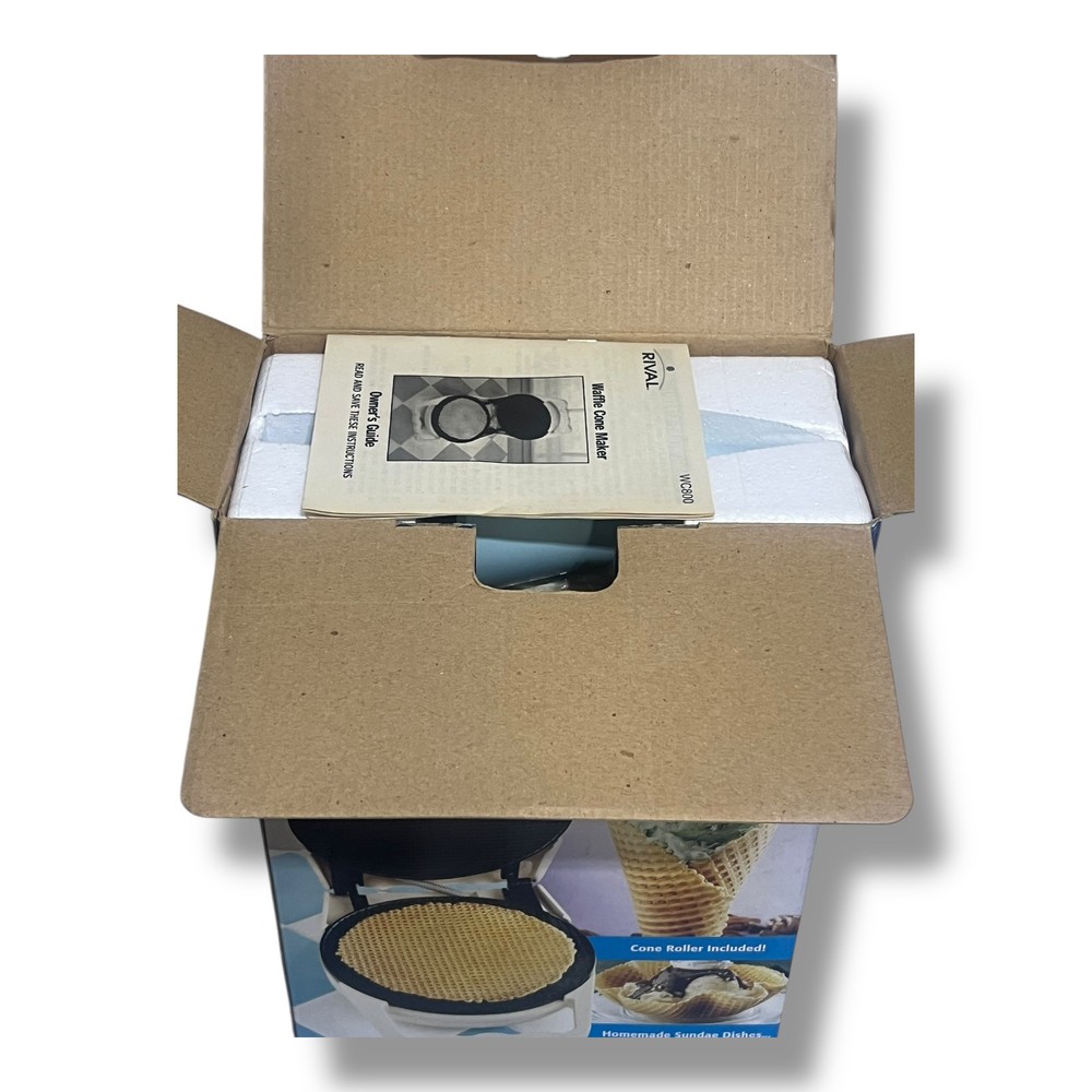 Rival Waffle Cone Maker Model WC800 01 WT White w/ Cone Roller
