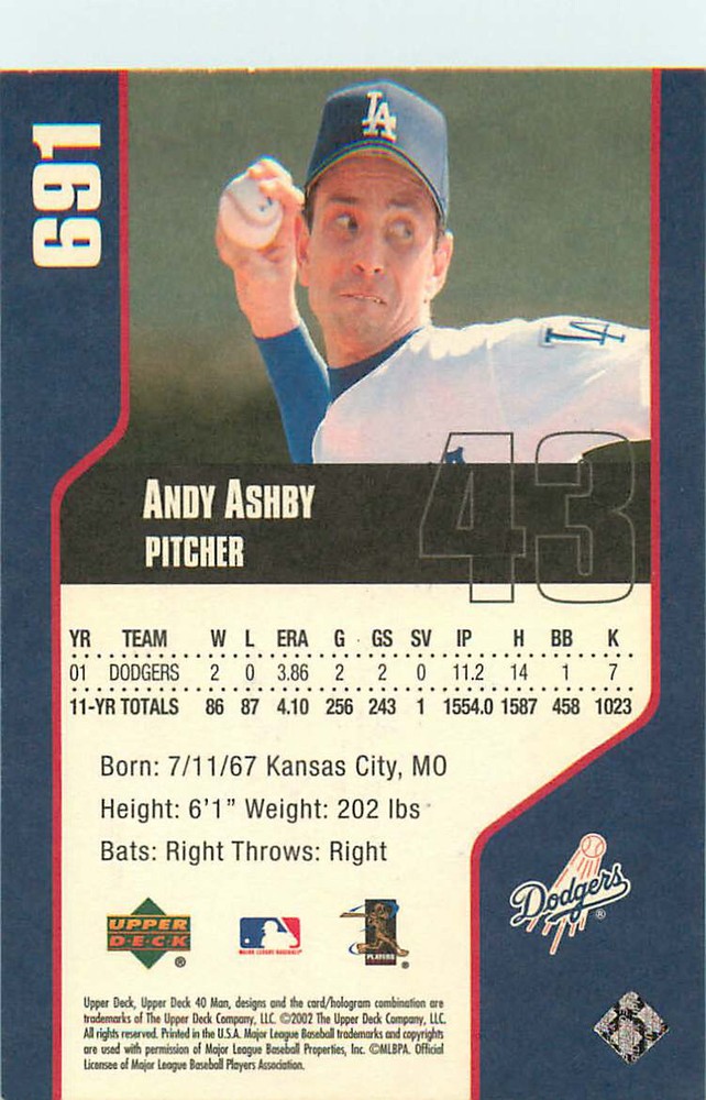 Andy Ashby Dodgers Signed 2002 UD Trading Card