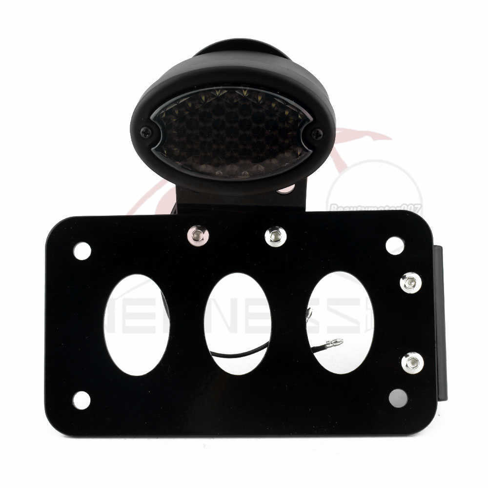 Motorcycle LED Smoke Side Mount License Plate Bracket Oval Tail Light For Bobber
