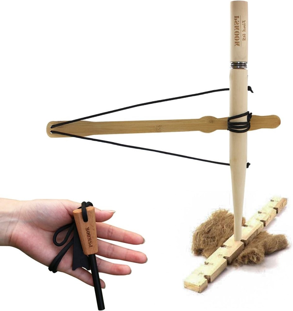 Bow Drill Kit Fire Starter, Primitive Wooden, Friction Fire-Making Tool