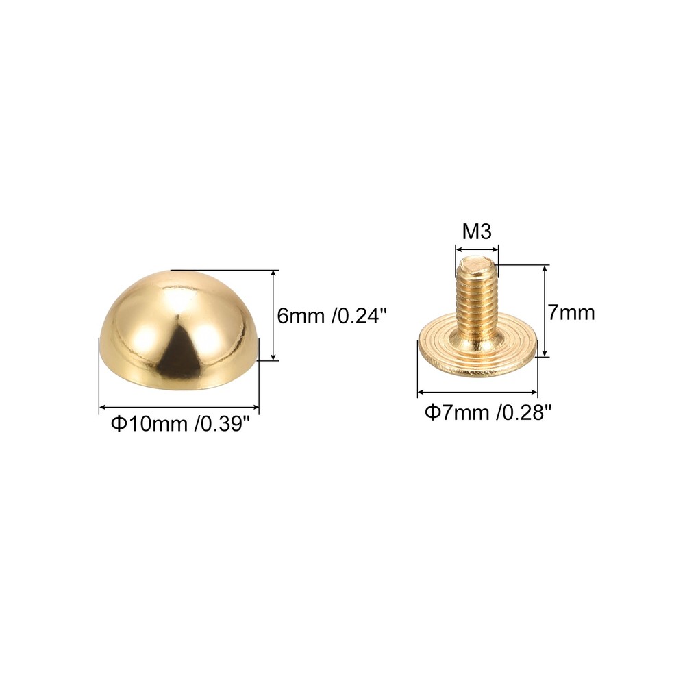 20 Set - 10x6mm Screw Back Rivets Solid Round Head Leather Studs Spike Gold
