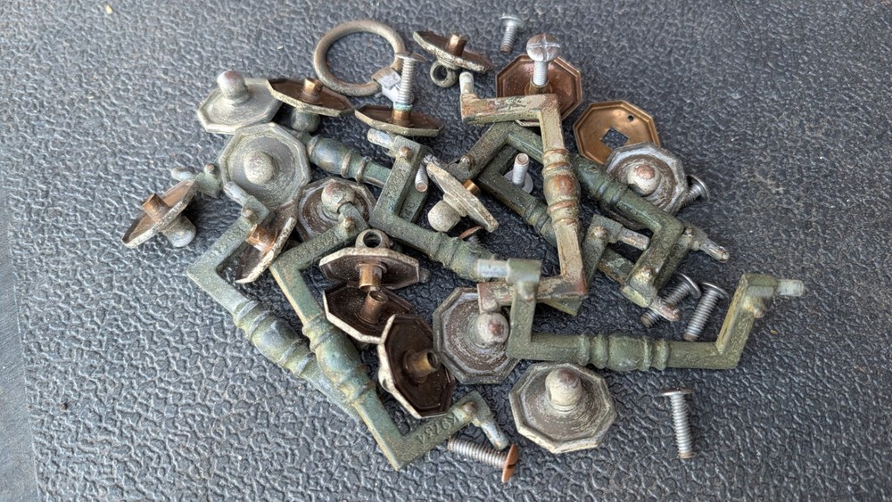 8) Brass Vintage Drawer Pull 3"centers Handle Mid-Century Dresser Pulls Hardware