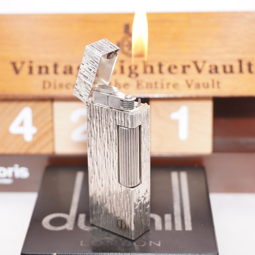 Rare Dunhill Lighter  Silver Wood Grain Pattern _Ultrasonically Cleaned_Working