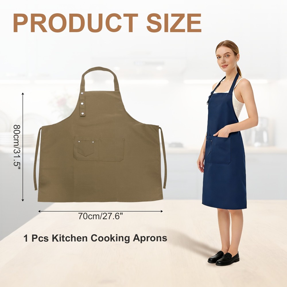 Kitchen Cooking Aprons, Adjustable Neck Strap Apron with Pocket, Coffee