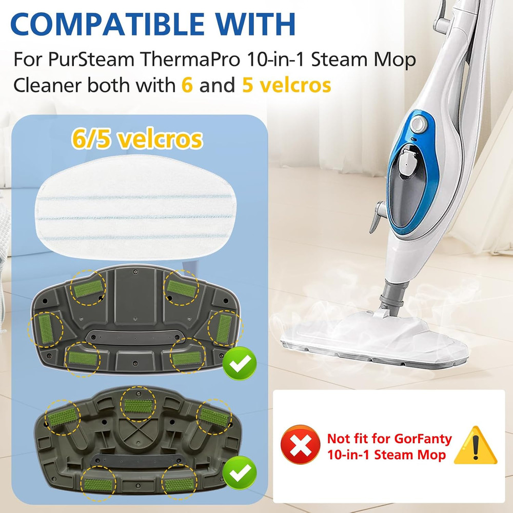 6 Pack Replacement Steam Mop Pads Compatible with 10-In-1 Models