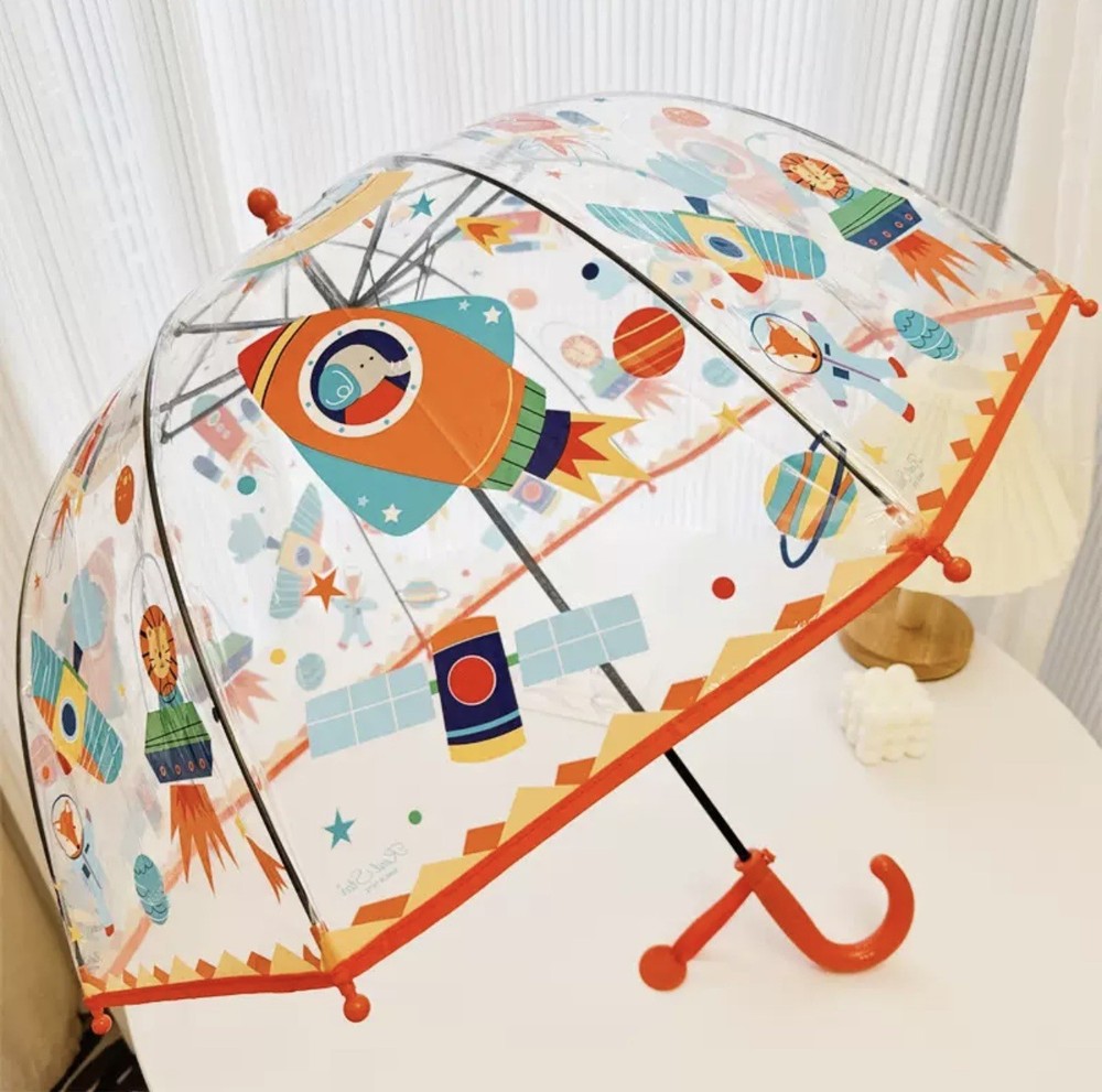 Transparent Umbrella “Space Rocket” – Fun Rocket & Planets Design, 70cm