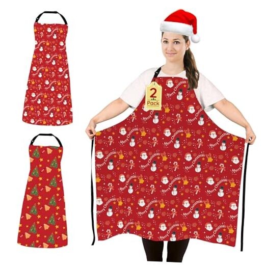2 Pack Plus Size Funny Christmas Kitchen Apron Unisex Adjustable Xmas Pattern