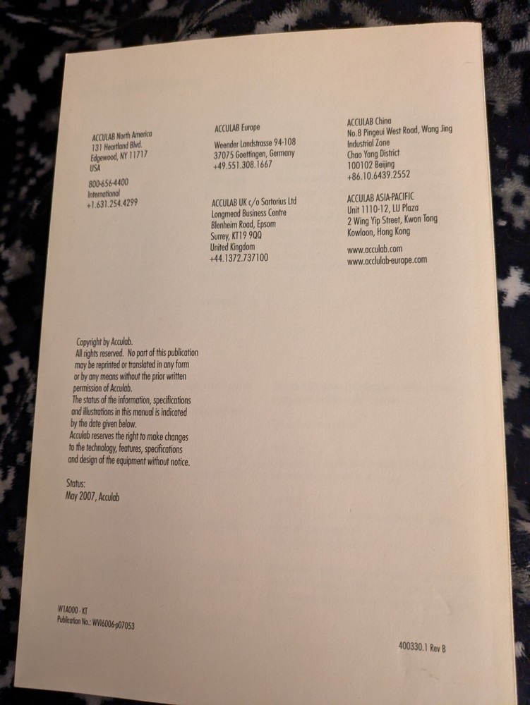 Acculab Vicon Electronic Scale/Balance OPERATING INSTRUCTION MANUAL 2007