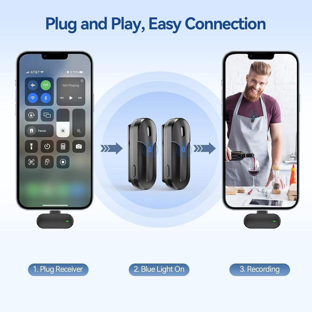 Wireless Lavalier Microphones for iPhone, Android, & Camera 2.4G Video Recording
