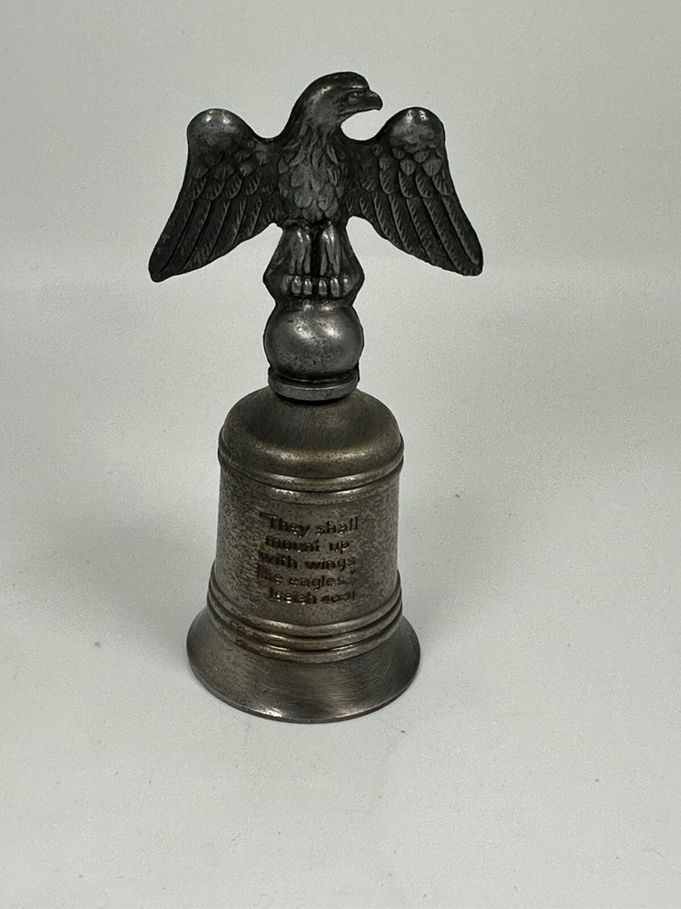 Small Vintage Silver Pewter Bell with Eagle 4" Tall Isaiah 40:31 Scripture