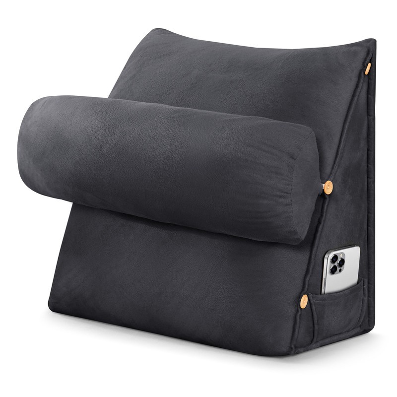 Bed Wedge Reading Pillow with Roll Pillow Soft Triangular Cushion For Bed