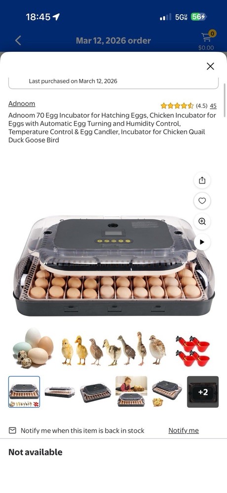 Adnoom 70 Egg Digital Incubator, Auto Turning, Humidity & Temp Control