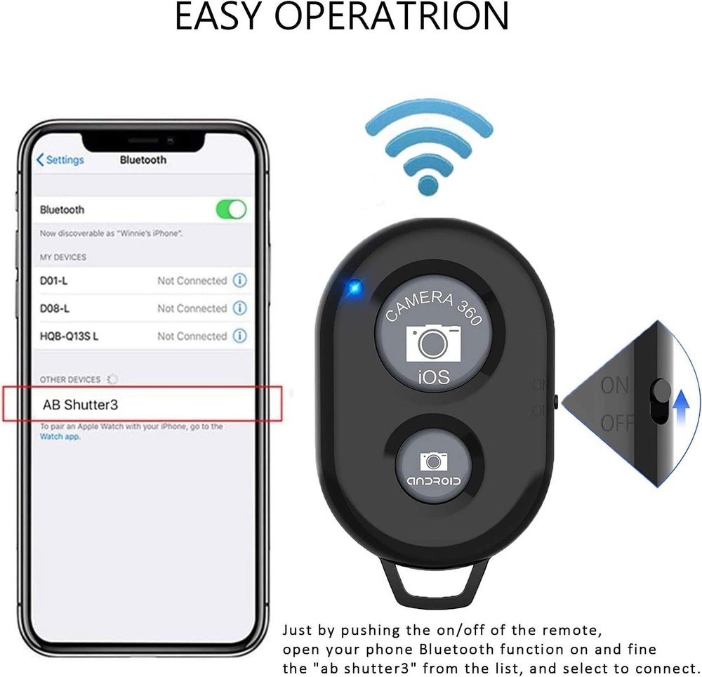 Bluetooth Camera Remote with Wrist Strap - Compatible with Multiple Smartphones